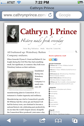 Cathryn Prince's website accessed using Safari on an iPhone