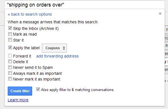 Creating automatic filters in gmail